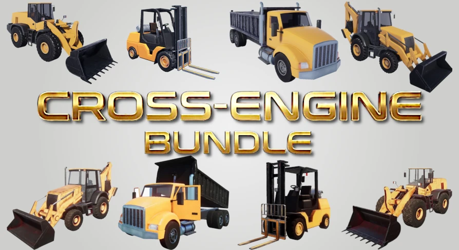 A screenshot of industrial and construction vehicles side by side.